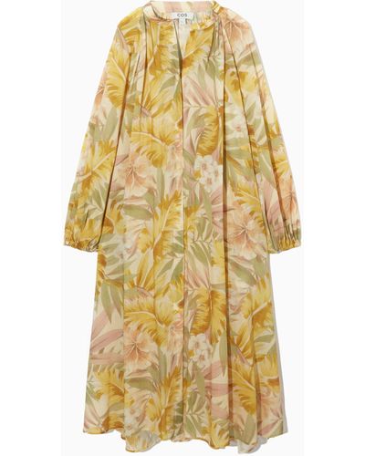 COS Floral-print V-neck Midi Dress - Yellow