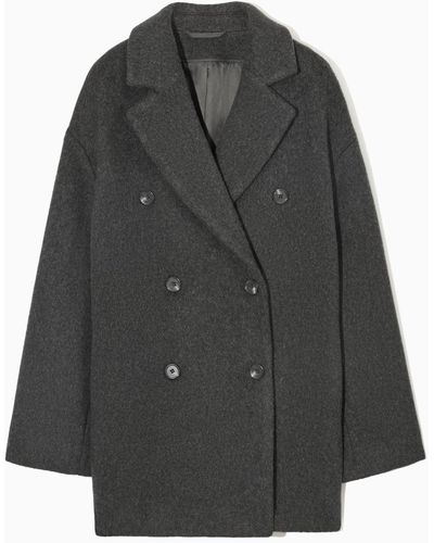 COS Double-breasted Short Wool-blend Coat - Gray