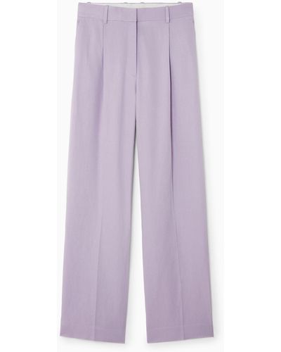 COS Pleated Linen-blend Wide-leg Pants - Purple