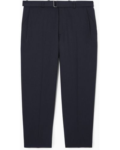 COS Relaxed Belted Wool-blend Trousers - Blue