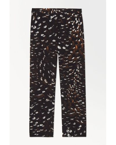 COS The Feather-print Silk Trousers - Black