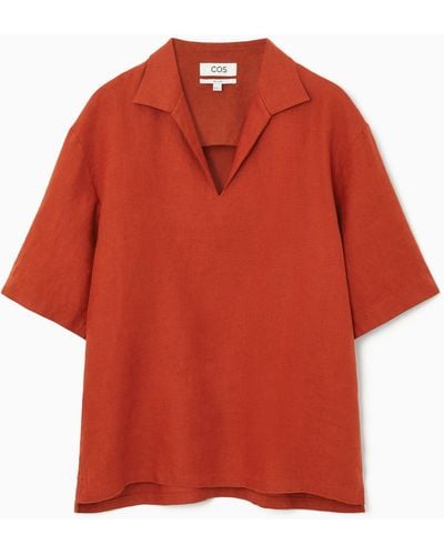 COS Linen Resort Shirt - Red