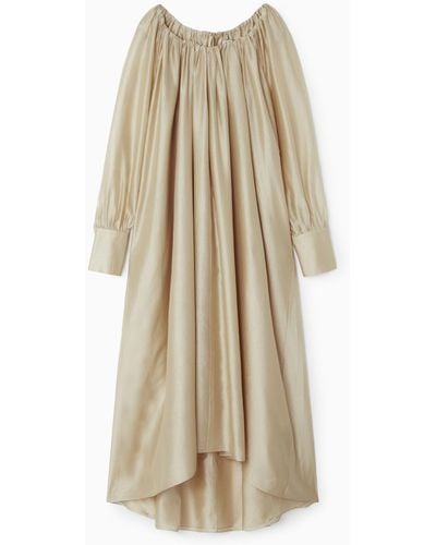 COS Pleated Long-sleeved Maxi Dress - Natural