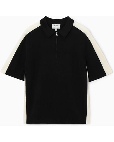 COS Color-block Half-zip Polo Shirt - Black