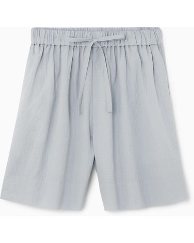 COS Seersucker Drawstring Shorts - Grey