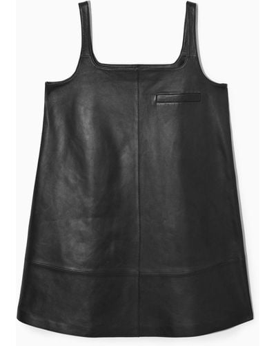 COS Leather Mini Pinafore Dress - Black