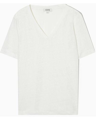 COS T-shirt Aus Leinen Mit V-ausschnitt - Weiß