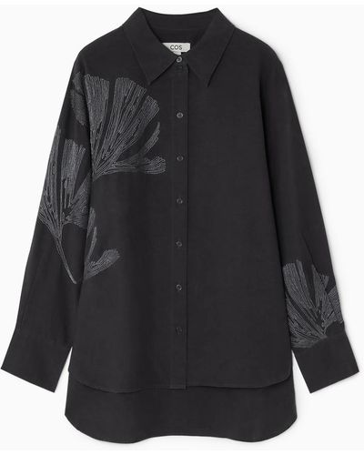 COS Oversized-hemd Mit Stickereien - Schwarz