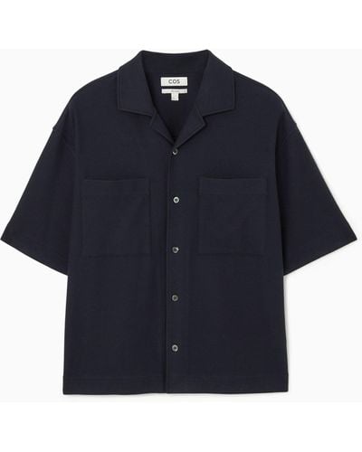 COS Textured Camp-collar Shirt - Blue