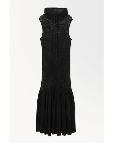 COS The Hooded Fishnet Maxi Dress - Black