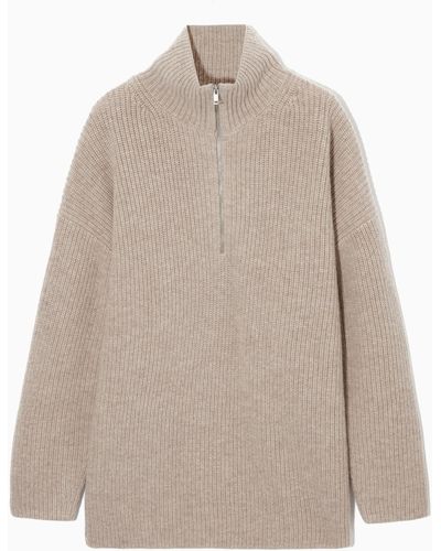 COS Oversized Cashmere-blend Half-zip Jumper - Natural