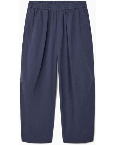 COS Pleated Wide-leg Chambray Pants - Blue