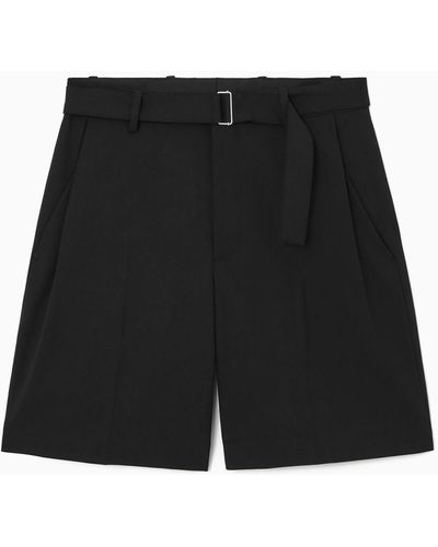 COS Belted Wool-blend Shorts - Black