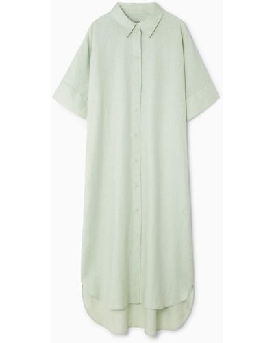 COS Oversized Linen Midi Shirt Dress - Green