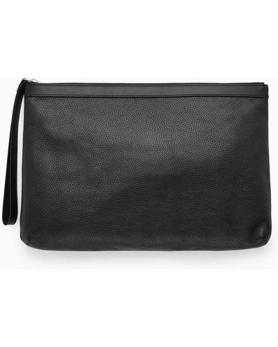 COS Zipped Folio Pouch - Grained Leather - Black