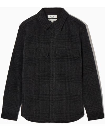 COS Checked Recycled Wool Overshirt - Black