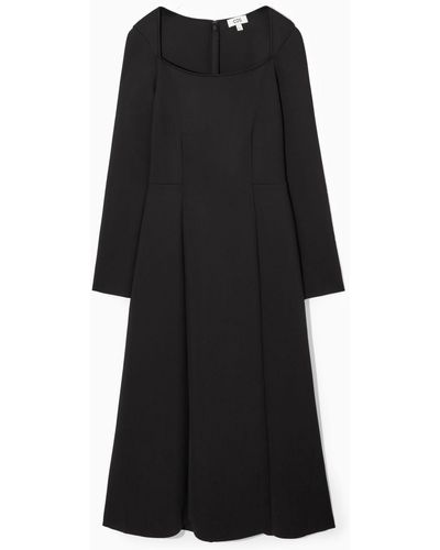 COS Square-neck Scuba Midi Dress - Black