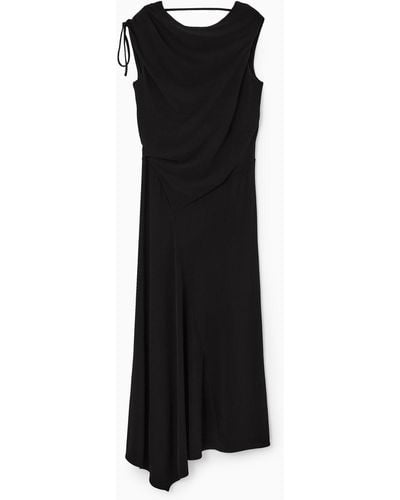 COS Asymmetric Cowl-neck Midi Dress - Black