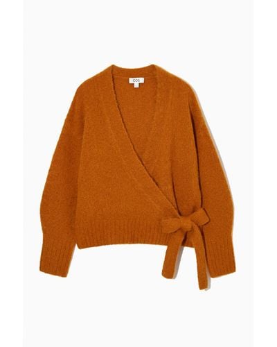 COS Wool-blend Wrap-over Cardigan - Orange