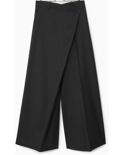 COS Wrap-front Wide-leg Wool Trousers - Black