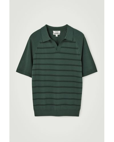 COS Striped Knitted Polo Shirt - Green