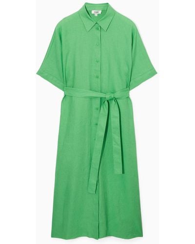 COS Belted Linen Shirt Dress - Green
