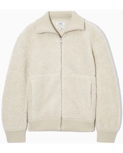 COS Funnel-neck Teddy Jacket - White