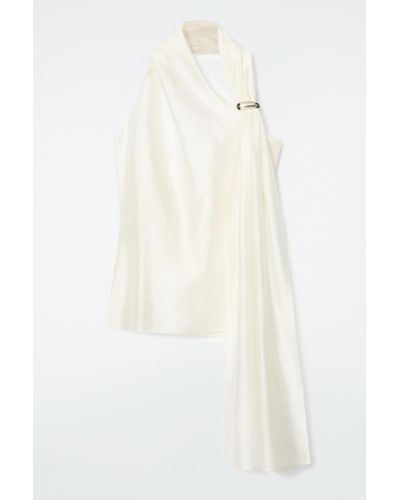 COS Asymmetrische Bluse Mit Brosche - Weiß