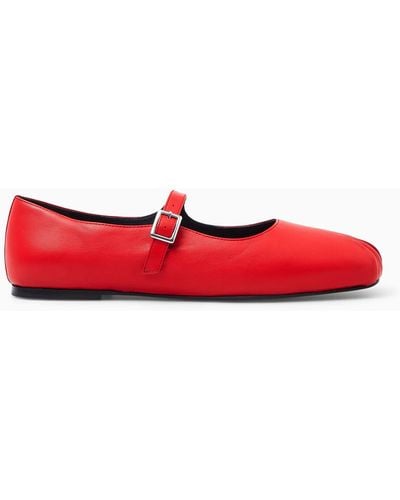 COS Pleated Leather Mary-jane Ballet Flats - Red