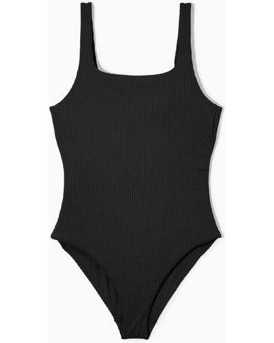 COS Scoop-neck Ribbed Swimsuit - Black