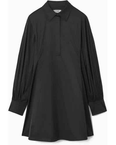 COS Gathered-sleeve Mini Shirt Dress - Black