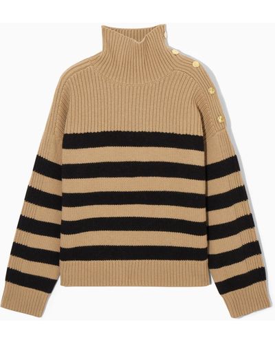 COS Button-embellished Striped Wool Jumper - Natural