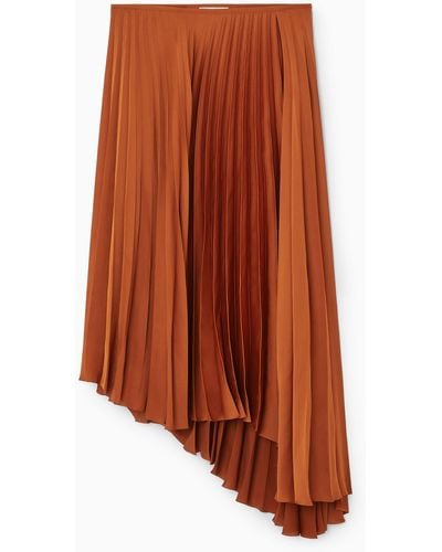 COS Asymmetric Pleated Midi Skirt - Orange