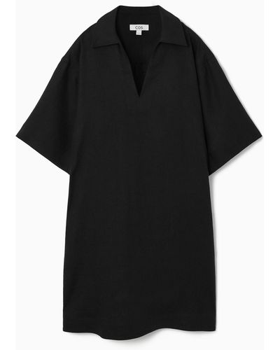 COS Open-collar Linen Shirt Dress - Black