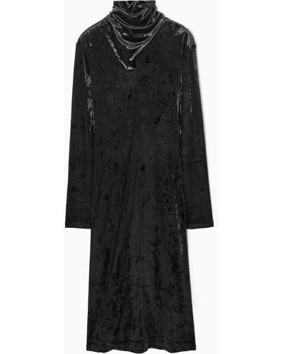COS Open-back Velvet Midi Dress - Black