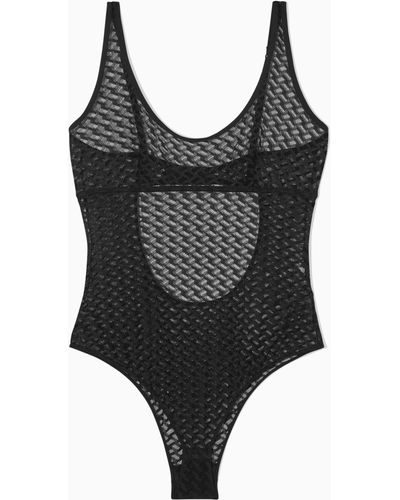 COS Geometric Mesh Bodysuit - Black