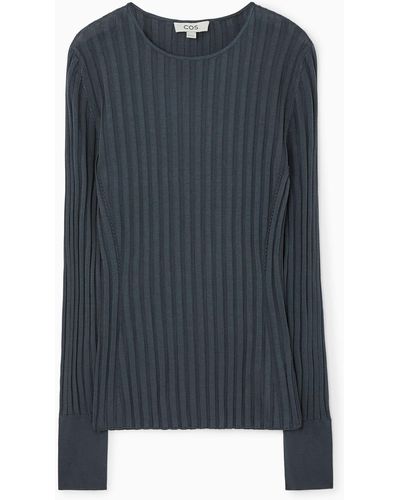 COS Rib-knit Long-sleeved Top - Blue