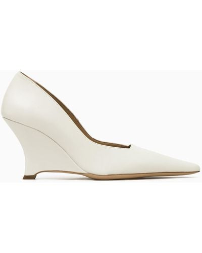 COS Pointed Leather Wedge Court Shoes - White