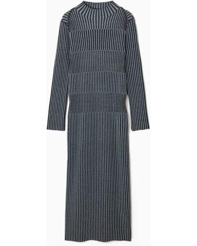 COS Striped Ribbed-knit Midi Dress - Grey
