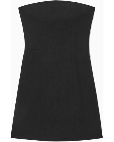 COS Linen-blend Mini Bustier Dress - Black