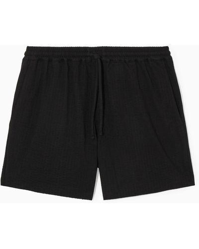 COS Seersucker Elasticated Shorts - Black