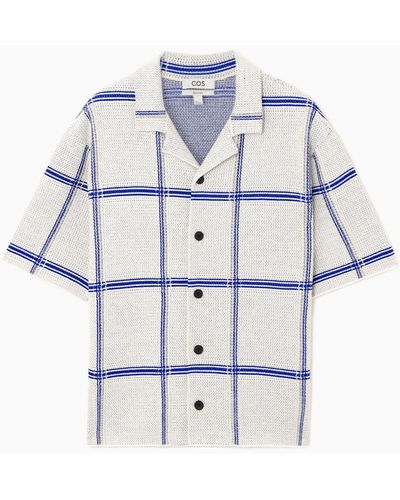 COS Checked Knitted Short-sleeved Shirt - Blue