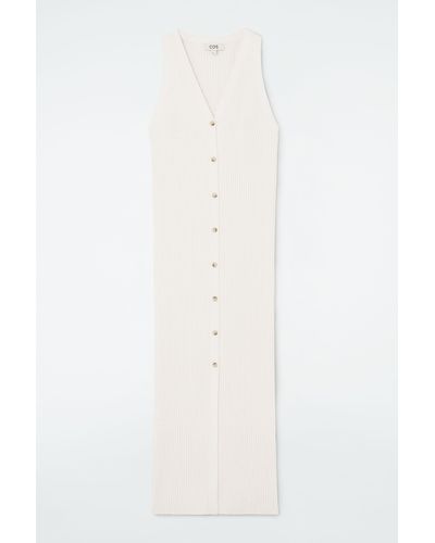 COS Buttoned Rib-knit Maxi Dress - White