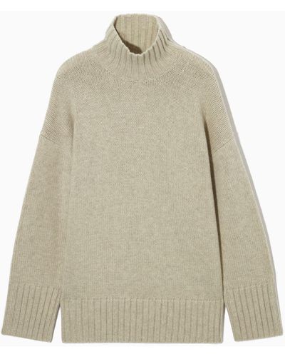 COS Funnel-neck Pure Cashmere Sweater - Natural