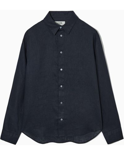 COS Linen Long-sleeved Shirt - Blue