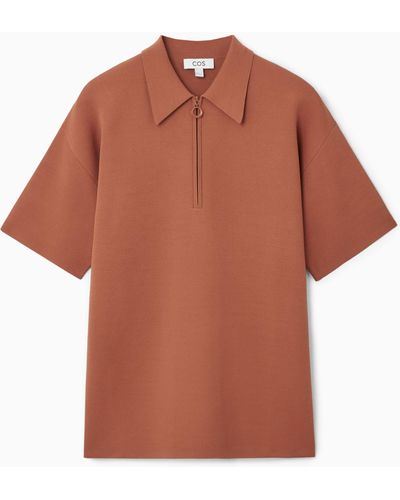 COS Double-faced Knitted Zip-up Polo Shirt - Orange