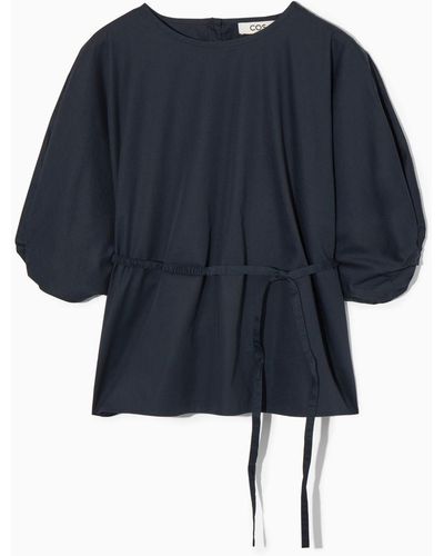 COS Belted Puff-sleeve Blouse - Blue
