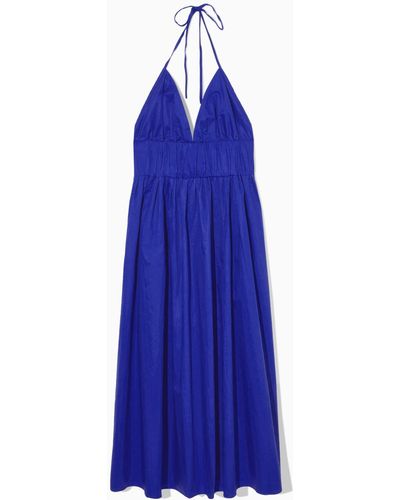 COS Gathered Halterneck Midi Dress - Blue