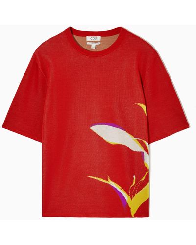 COS Relaxed-fit Printed Knitted T-shirt - Red