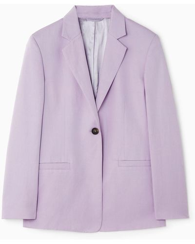 COS Single-breasted Linen-blend Blazer - Purple